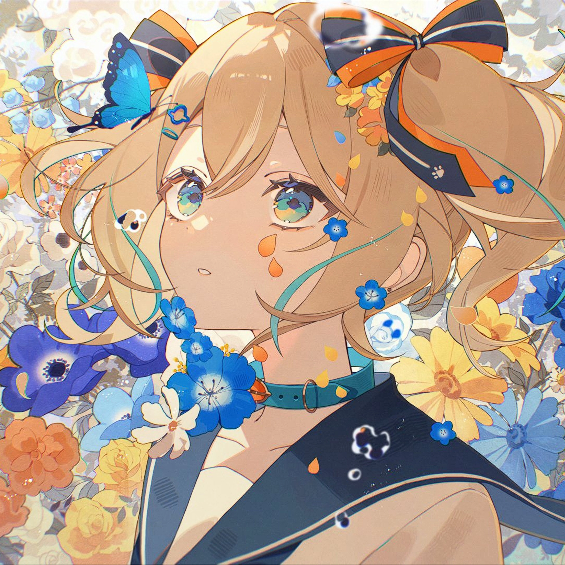Thoofan profile, a vtuber surounded by flowers